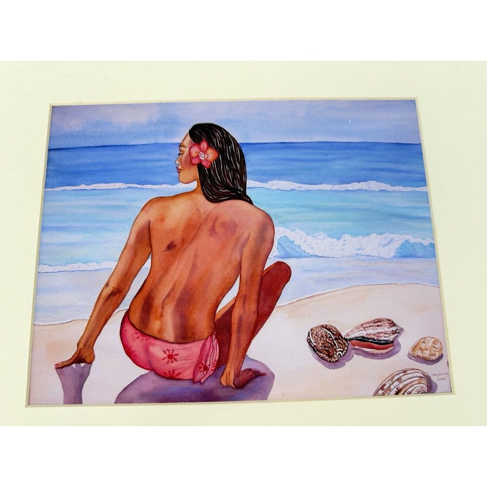 Liona Shareing Signed Seashell Morning Beach Scene Art Print ￼￼